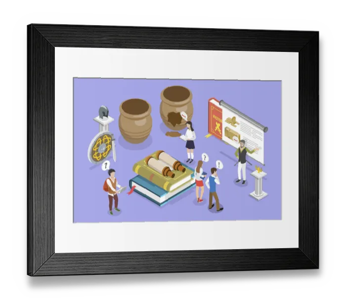Framed Print : 3D Isometric Flat Illustration of History School Subject
