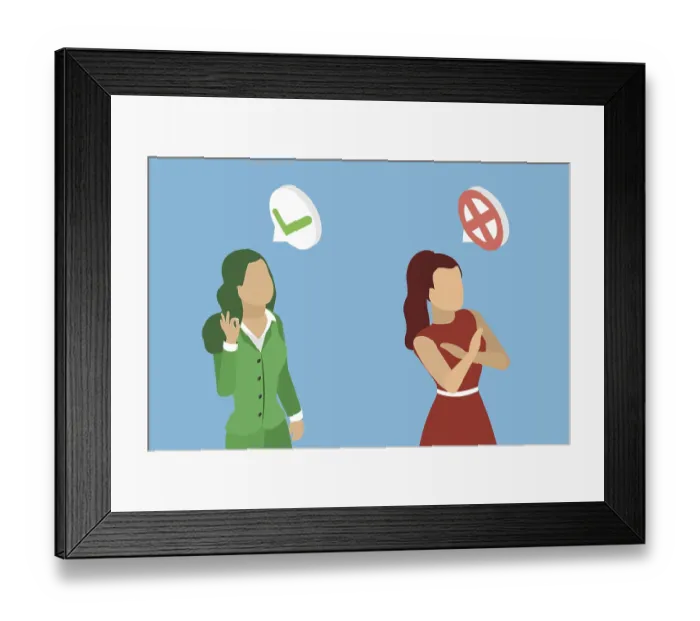 Framed Print : 3D Isometric Flat Illustration of Refuse and Approval Signs