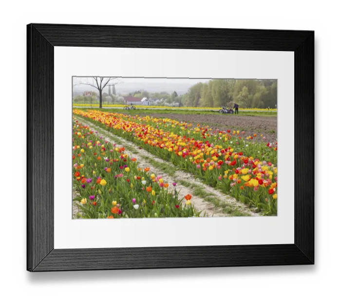 Framed Print : Colourful blooming tulips (tulpia) in a field for self-cutting flowers in Katzenberg