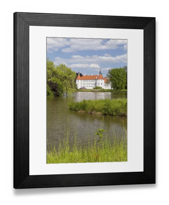 Framed Print : Castle pond and moated castle Furstlich Drehna Framed Print : Castle pond and moated castle Furstlich Drehna