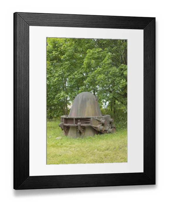 Framed Print : Closeup of old ladle container for pouring liquid metal or iron in display in park in summer
