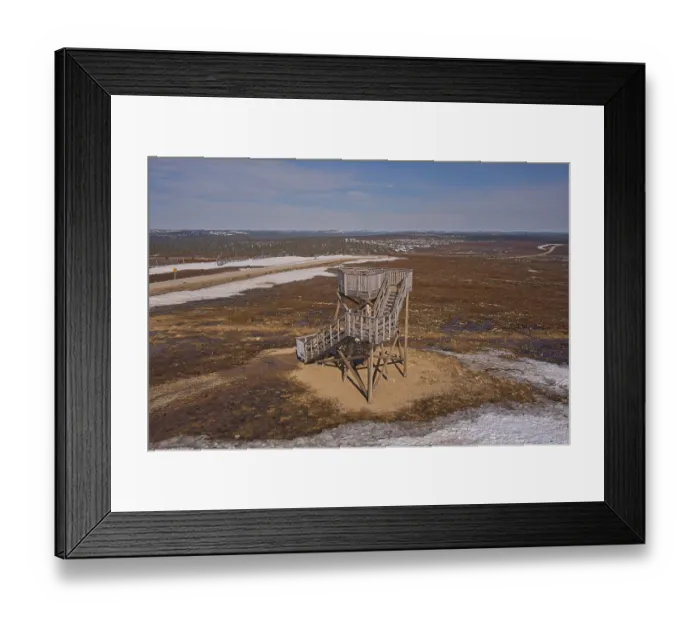 Framed Print : Aerial view of triangulation tower located on top of Kaunispaa fell in cloudy spring weather