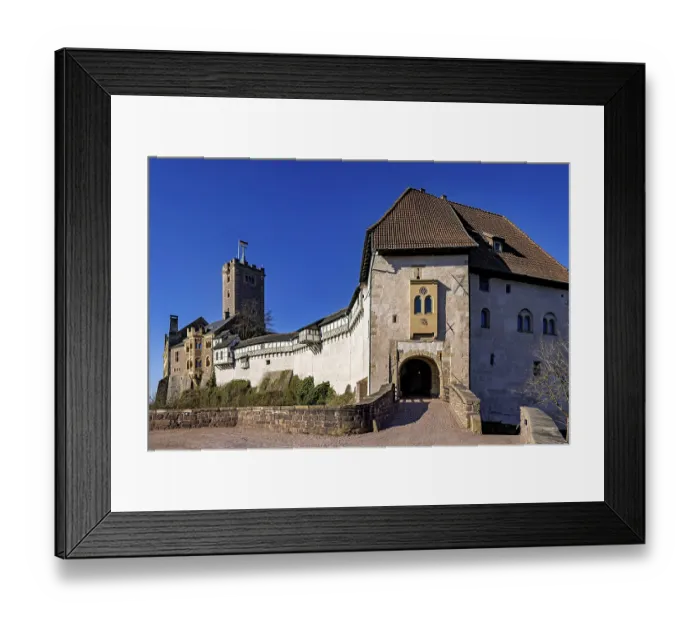 Framed Print : Medieval castle with entrance gate and striking tower