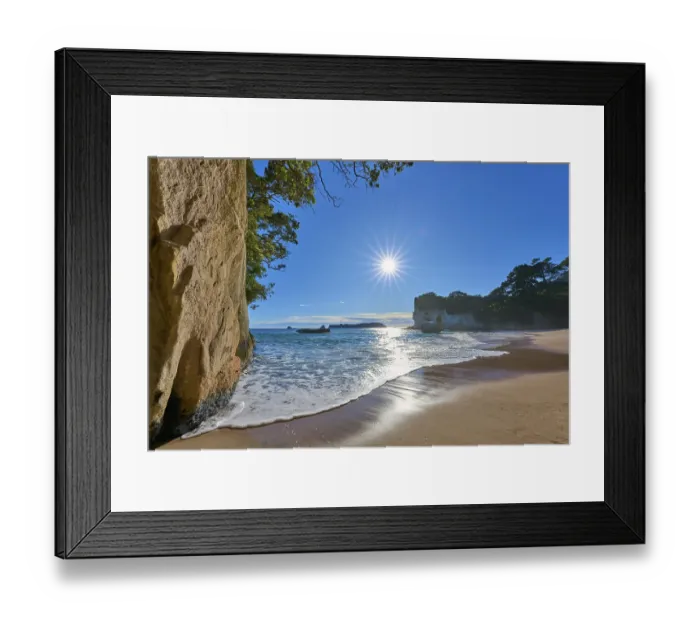 Framed Print : Beach with sunlight and trees in the background Framed Print : Beach with sunlight and trees in the background