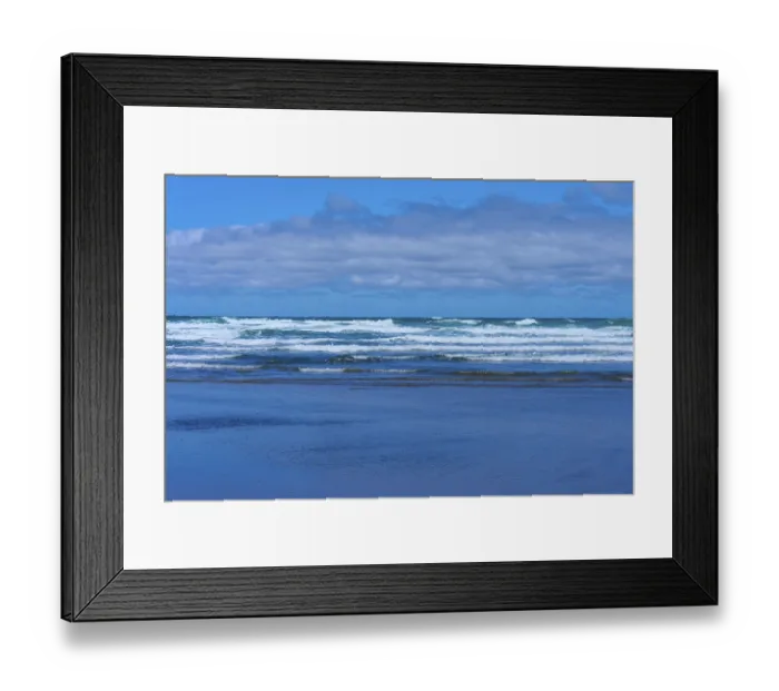Framed Print : Wide, blue sea with gentle waves under a cloudy sky