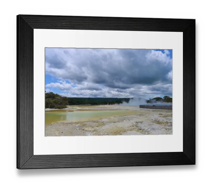 Framed Print : Vapour emissions from a geothermal area under a cloudy sky