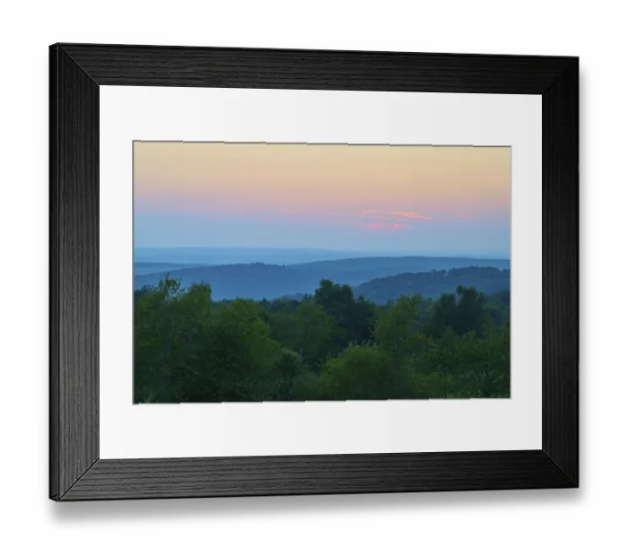 Framed Print : Pink evening sky over a gentle hilly landscape Framed Print : Pink evening sky over a gentle hilly landscape