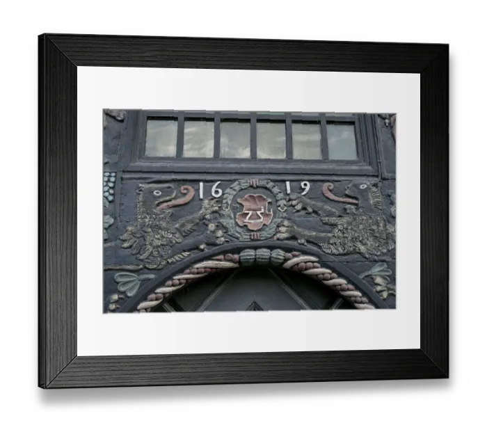 Framed Print : Half-timbered house, carvings, wooden beams Framed Print : Half-timbered house, carvings, wooden beams