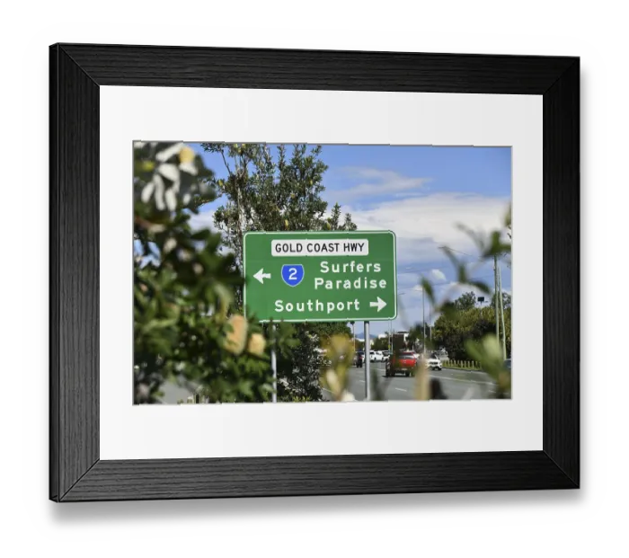 Framed Print : Signage for locations at the Gold Coast Framed Print : Signage for locations at the Gold Coast