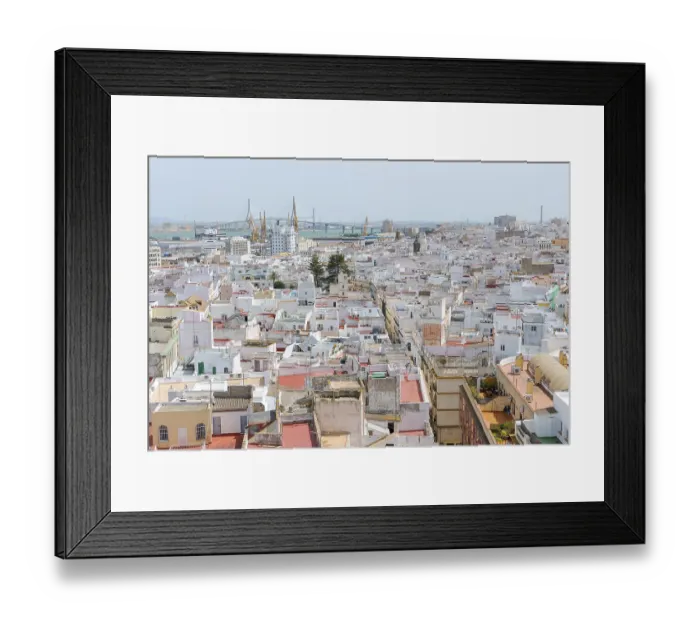 Framed Print : View of the Puente de la Constitucion de 1812 bridge from the Torre Tavira tower over the historic centre of Framed Print : View of the Puente de la Constitucion de 1812 bridge from the Torre Tavira tower over the historic centre of