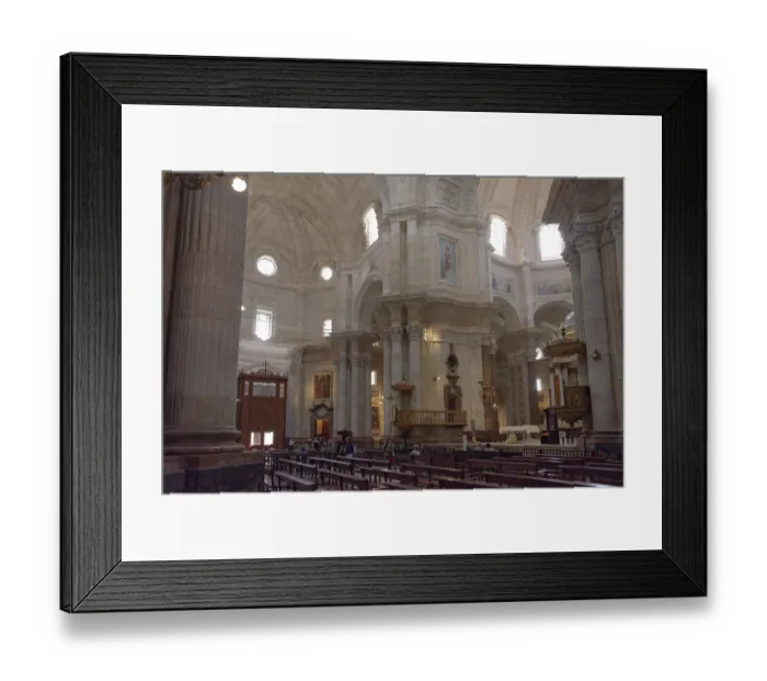Framed Print : View of the Cathedral of the Holy Cross above the sea