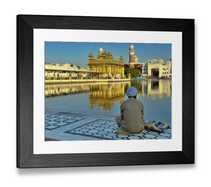 Framed Print : Devout Sikh in front of the Harmandir Sahib or Hari Mandir (temple of God)