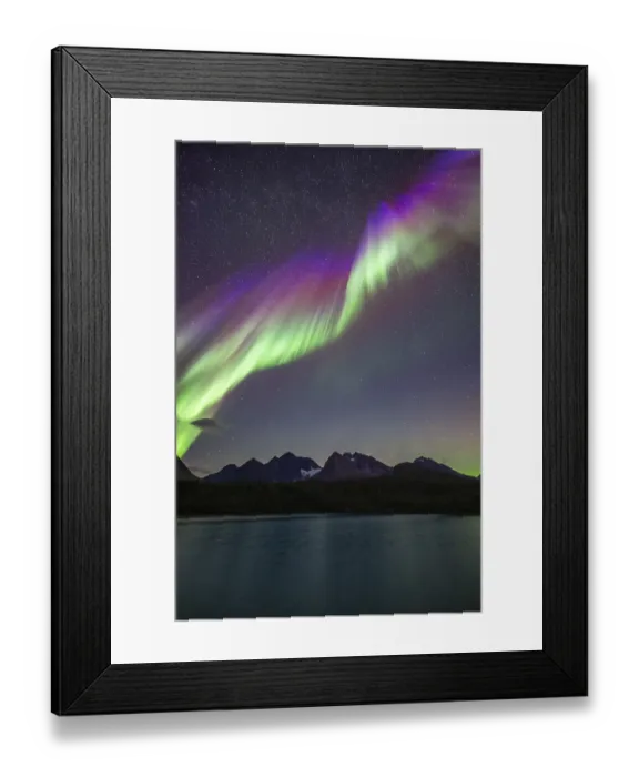 Framed Print : Northern Lights over Bergen in the Lyngen Alps Framed Print : Northern Lights over Bergen in the Lyngen Alps