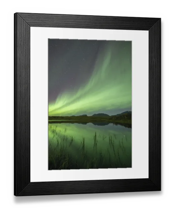 Framed Print : Northern lights reflected in lake