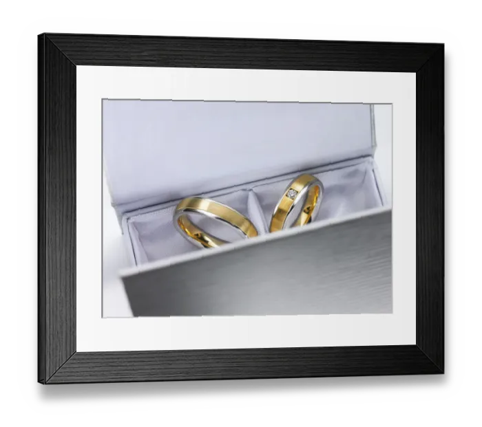 Framed Print : Two wedding rings, ladies ring set with a brilliant-cut diamond
