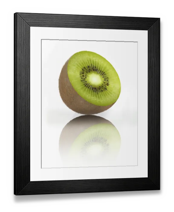 Framed Print : Half a kiwi, kiwi fruit, Chinese gooseberry (Actinidia deliciosa) against a white background