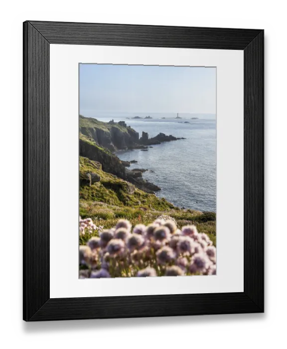 Framed Print : Coastal landscape at Land's End with the rock Goose Slade Point