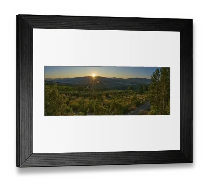 Framed Print : Tuscan landscape at sunrise, country estate with vineyards Framed Print : Tuscan landscape at sunrise, country estate with vineyards