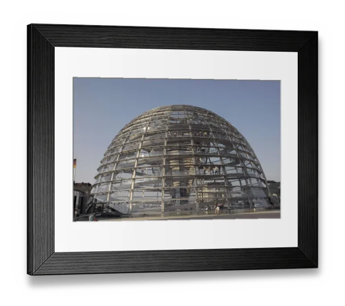 Framed Print : Modern glass dome of the Reichstag building in Berlin with visitors in bright daylight