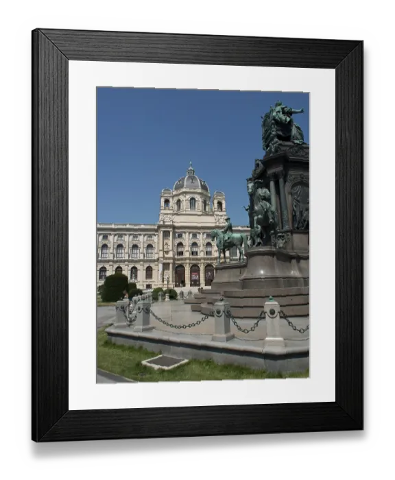 Framed Print : Monument with equestrian statues in front of a historic building with a dome under a clear sky
