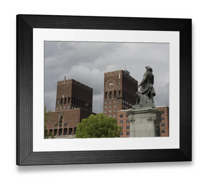 Framed Print : Brick building with tower and statue