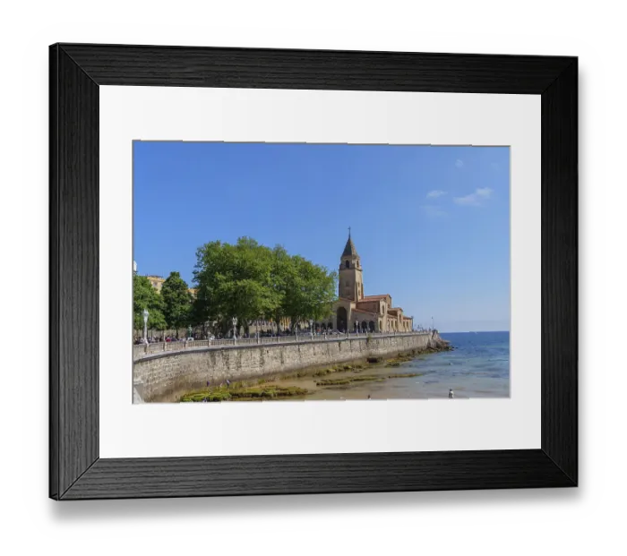 Framed Print : Historic church on the coast overlooking the sea on a sunny day Framed Print : Historic church on the coast overlooking the sea on a sunny day