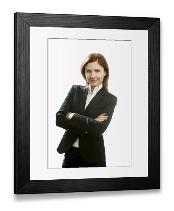 Framed Print : Businesswoman portrait isolated on white studio background