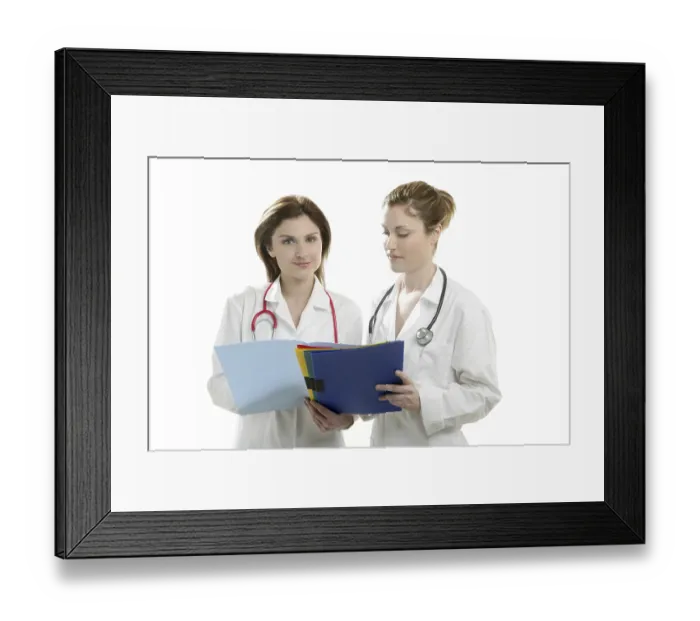 Framed Print : Two doctor women isolated on white studio background Framed Print : Two doctor women isolated on white studio background