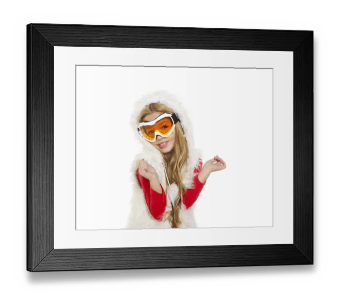 Framed Print : Kid girl with snow winter glasses and white fur coat isolated background Framed Print : Kid girl with snow winter glasses and white fur coat isolated background