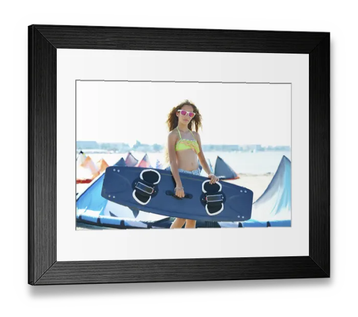 Framed Print : Blond kite surf teen girl in summer beach at Mediterranean