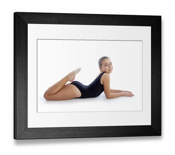 Framed Print : Kid girl rhythmic gymnastics exercises on white background