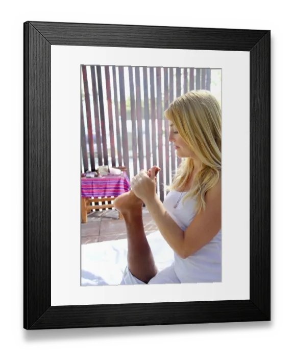 Framed Print : Reflexology massage therapy physiotherapy in jungle cabin digital pressure