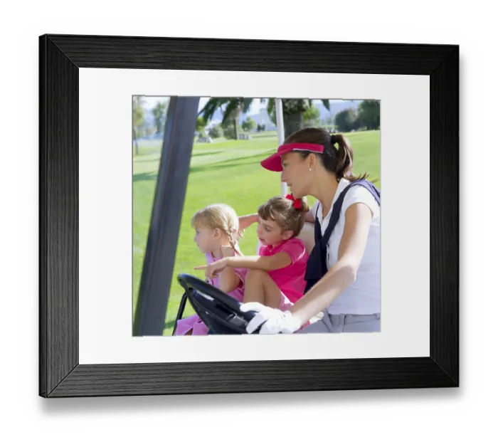 Framed Print : Golf course family mother and daughters in buggy green grass field Framed Print : Golf course family mother and daughters in buggy green grass field