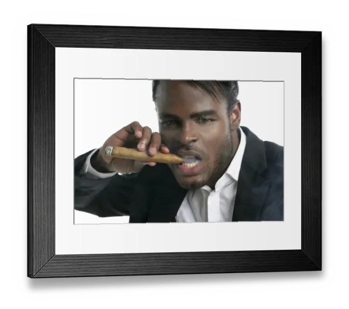 Framed Print : African american man smoking cigar portrait with black hat