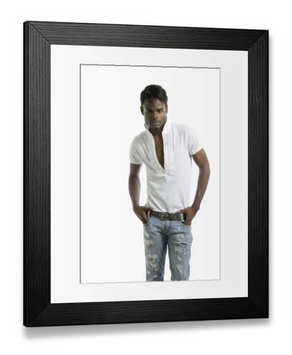 Framed Print : Handsomen black fashion african young man with wite shirt at studio