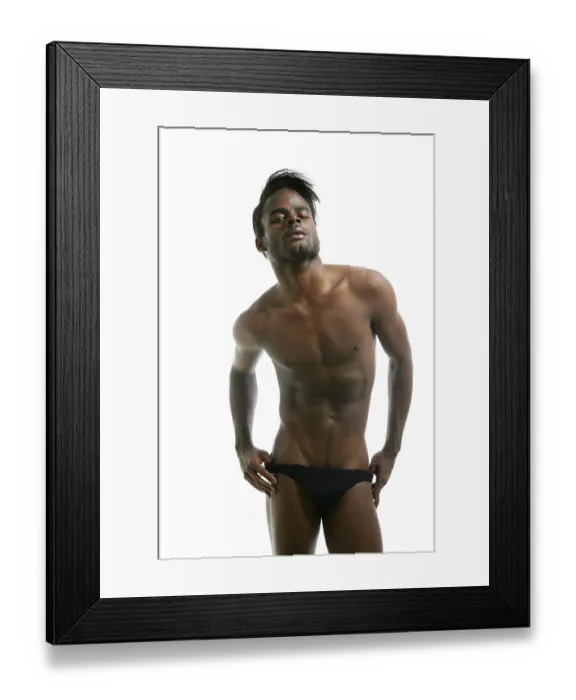 Framed Print : African american male model underwear at studio Framed Print : African american male model underwear at studio