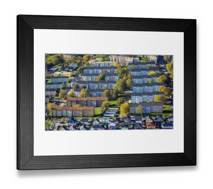 Framed Print : Aerial view, terraced houses, apartment buildings