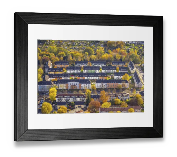 Framed Print : Aerial view, terraced houses, residential complex SchwindstraBe in the district Weitmar in Bochum
