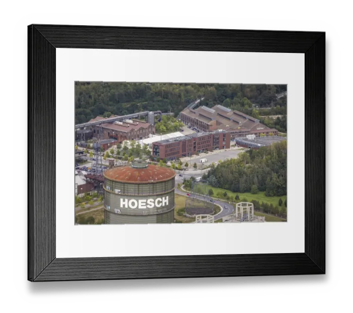 Framed Print : Aerial view, Phonix-West area with Hoesch gasometer in the district Horde in Dortmund Framed Print : Aerial view, Phonix-West area with Hoesch gasometer in the district Horde in Dortmund
