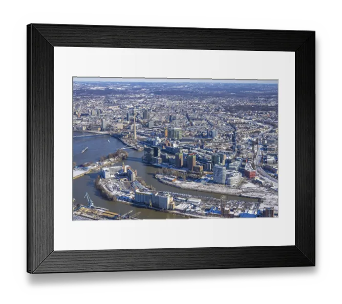 Framed Print : Aerial view, media harbour with Rhine Tower Framed Print : Aerial view, media harbour with Rhine Tower