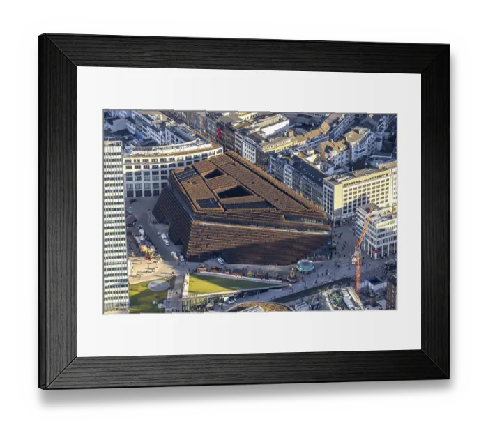 Framed Print : Aerial view, Ko Bogen II business centre with hornbeam growth at Gustav-Grundgens-Platz in Dusseldorf