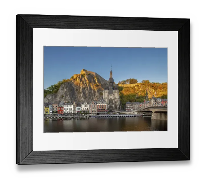Framed Print : Citadel and 13th-century Gothic Collegiate Church of Notre Dame de Dinant in the city along the river Meuse