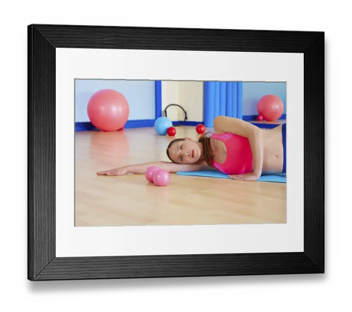 Framed Print : Pilates woman yoga relax exercise workout at gym indoor