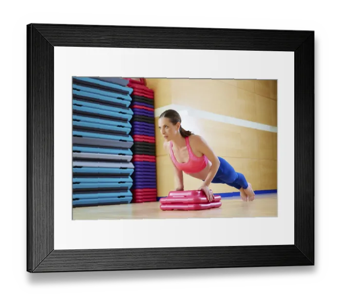 Framed Print : Push up push-ups woman exercise workout at gym indoor Framed Print : Push up push-ups woman exercise workout at gym indoor