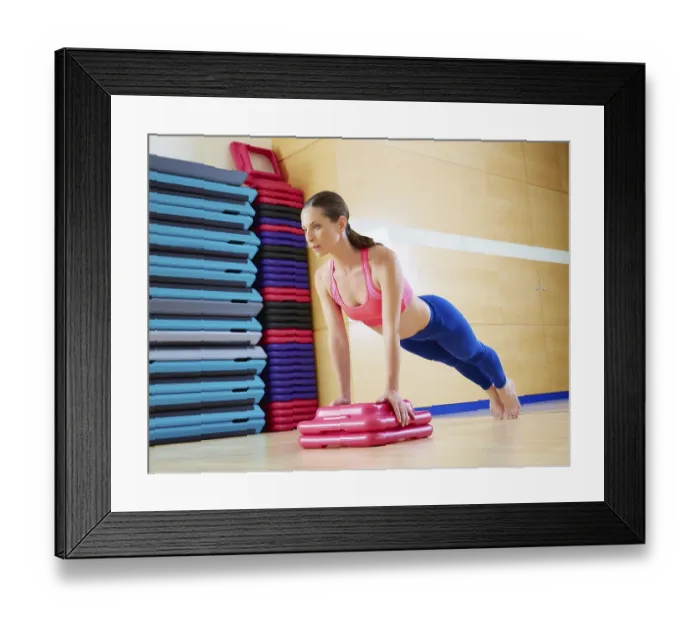 Framed Print : Push up push-ups woman exercise workout at gym indoor