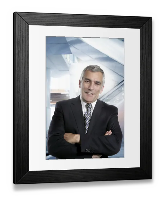 Framed Print : Happy senior suit tie formal businessman smiling office gray hair