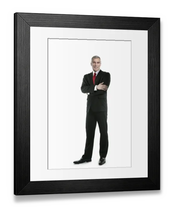 Framed Print : Senior businessman posing stand isolated on white Framed Print : Senior businessman posing stand isolated on white