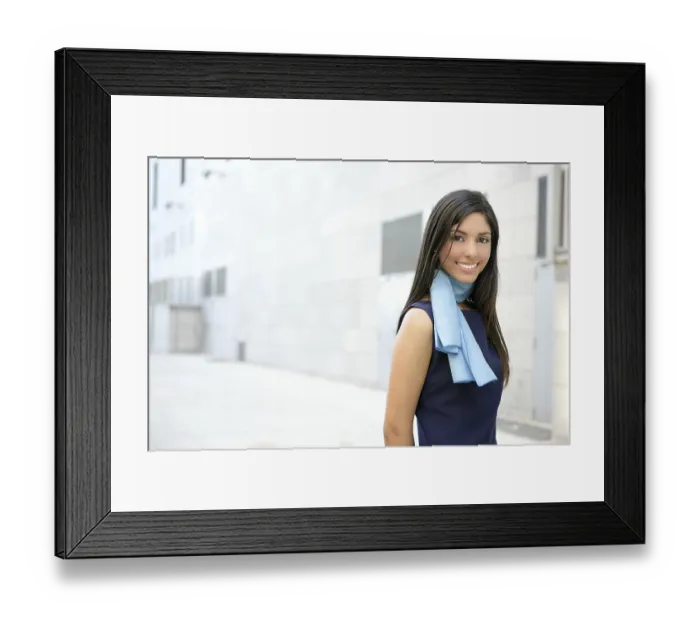 Framed Print : Beautiful blue dress stewardess walking to convention center