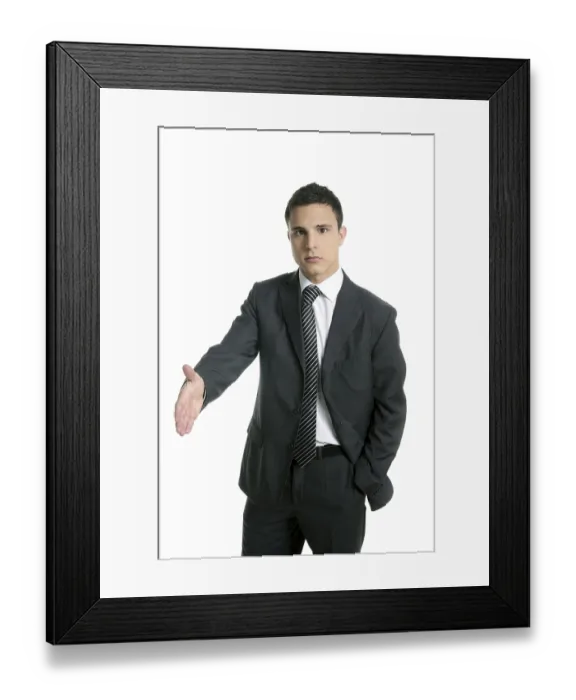 Framed Print : Businessman giving hand facing to camera Framed Print : Businessman giving hand facing to camera