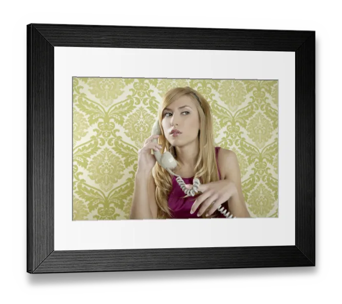 Framed Print : Retro telephone woman fashion vintage wallpaper background Framed Print : Retro telephone woman fashion vintage wallpaper background